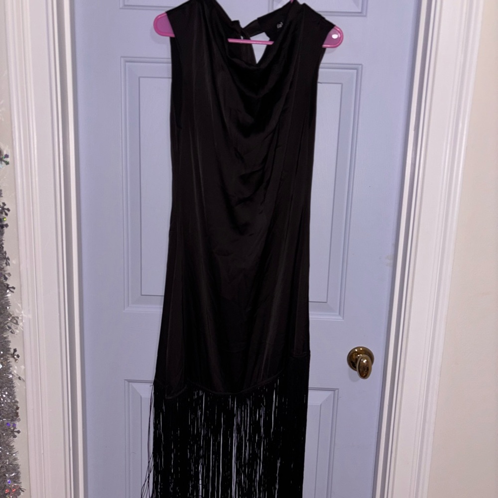 fab'rik Black Asymmetrical Fringe Dress